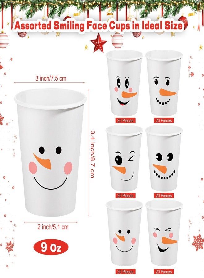 Kochorie 120 Pieces Christmas Snowman Disposable Paper Cups 9 Oz Winter Paper Cups Hot Cold Beverage Smile Face Drinking Cup for Christmas Winter Holiday Party Supplies - Image 2